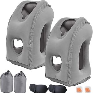 2 Pack Inflatable Travel Pillow for Airplane, Neck Air Pillow for Sleeping to Avoid Neck and Shoulder Pain, Comfortably Support Head, Used for Airplane, Car, Bus and Office…