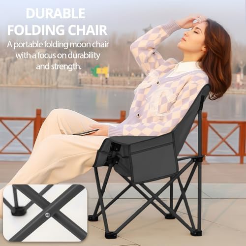 Folding Camping Chair Lightweight and Portable with Storage Bag, Heavy-Duty Steel Frame, Breathable Oxford Fabric, Ergonomic Back Support, Compact for Hiking, Lawn, Picnic, Fishing (Grey) - Image 5