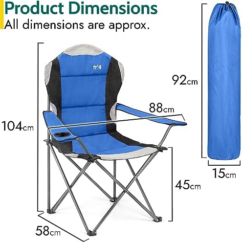 Trail High Back Folding Camping Chair, Luxury Padded Seat, Heavy Duty Tubular Steel, Cup Holder Armrest, Lightweight Portable, Outdoor Garden, Carry Bag - Image 3
