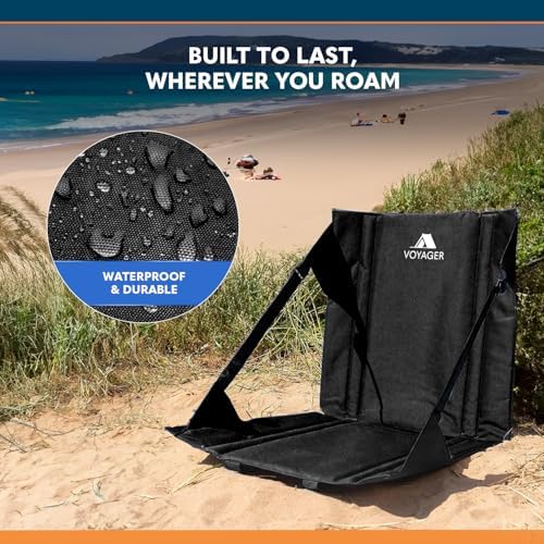 Voyager 2 Pack Folding Camping Chair - Lightweight & Portable with Carry Handle, Back Support, Adjustable Straps & Pocket - Durable & Waterproof for Festivals, Stadiums, Hiking & Garden (Black) - Image 4