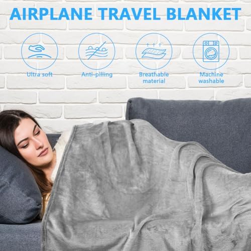 flintronic Travel Blanket and Pillow, 2 in 1 Airplane Blanket with Eye Mask and Ear Plugs, Compact Office Blanket, Lightweight & Portable Pillow for Adults, Kids,Long Flights and Trains (Grey) - Image 4