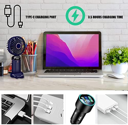 Jsdoin Hand Held Fan,Portable Handheld USB Rechargeable Fans with 5 Speeds,Battery Operated Mini Fan Foldable Desk Desktop Fans with LED Display for Home Office Bedroom Outdoor Travel (DarkBlue) - Image 6