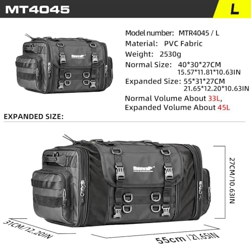 Rhinowalk Motorcycle Tail Bag 33-45L Motorcycle Rear Seat Bag Expandable Motorbike Helmet Bag with Waterproof Rain Cover Travel Luggage Bag Storage Bag - Image 2