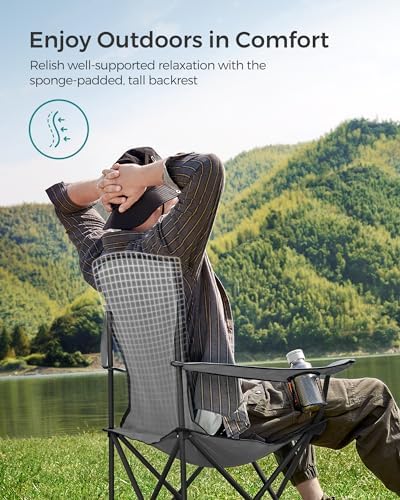 SONGMICS Foldable Camping Chair, with Comfortable Sponge Seat, Cup Holder, Heavy Duty Structure, Max Load Capacity 250 kg - Image 4