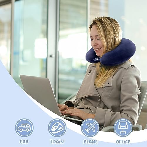 Travel Pillow Neck Pillow Memory Foam Travel Pillows Head Support Cushion for Airplane Train Car Office Travel Essential Flight Pillows for a Long Hauls Sleeping Rest (Navy Blue) - Image 6