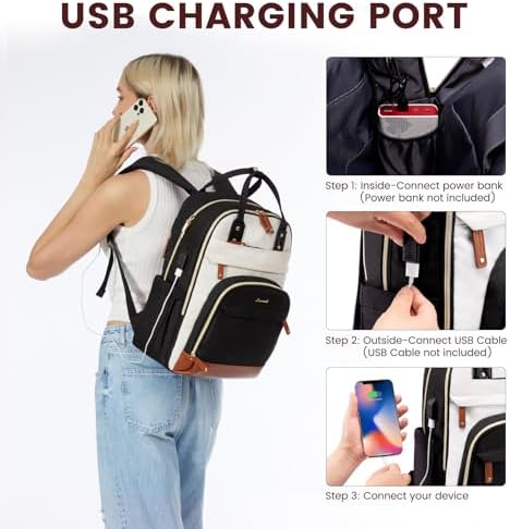 LOVEVOOK Laptop Backpack Women 15,6 inch, Waterproof Rucksack Bag with USB Port & Anti-theft Zipper, Large Womens Laptop Bags Back Pack for Work College Teacher Uni School Travel, Black - Image 3