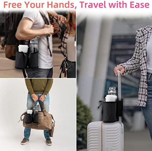 WALNEW Luggage Travel Cup Holder, Hands-free Drink Caddy Attachment Drinks Carrier for Drink Beverages Coffee Mugs fits Roll on Suitcase Handles Travel Accessories Black - Image 7