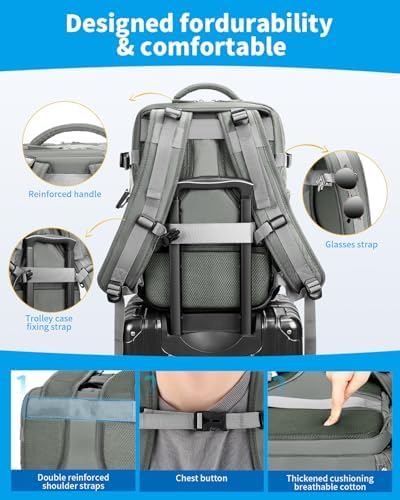 Samfolk Cabin Bags Travel Backpack Carry On Bag Cabin Backpack 11 Pockets Hand Luggage Backpack(Grey, 40x20x25) - Image 6