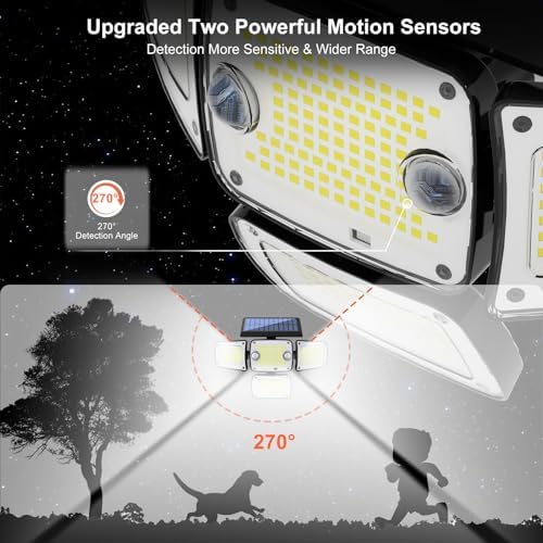 Solar Lights Outdoor, 4 Heads Motion Sensor Light with Remote Control, 342 LEDs Waterproof Security Light with 2 Motion Sensors, 3 Modes Flood Lights for Garden Backyard House Outside - Image 3