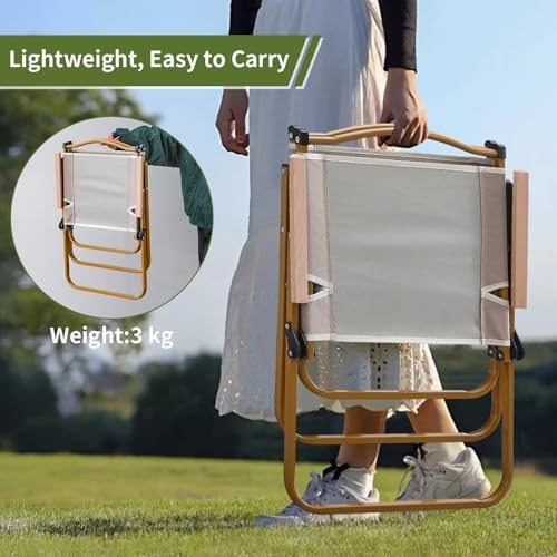 Camping Chair, Outdoor Garden Folding Chair, Wood Armrest Relax Camp Chairs, Portable Foldable Picnic Chair, Beach Chair, Lightweight Lawn Furniture for BBQ Party Picnic Camping Fishing Travel - Image 5