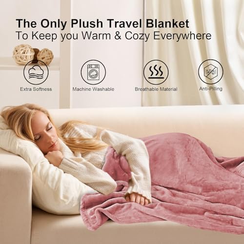 DAWNTREES Extended Travel Blanket Airplane,180x180 cm Travel Essentials Gifts on Airplane,Camping,Car,2 in 1 Airplane Blanket with Soft Bag Pillowcase,Hand Luggage Sleeve and Backpack Clip. - Image 5