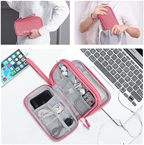 Simpolor Cable Organiser Bag, Double-Layer Electronics Accessories Bag Organiser for Cables, Universal Carry Travel Gadget Bag for Cables, Power Bank, USB Drive, Charger Hard Disk - Pink - Image 7
