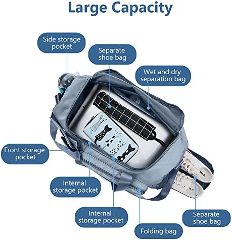 Travel Duffel, Foldable Gym Overnight Weekend Bags for Women - Lightweight with Separation, Large Holdall Cabin Bag - Blue - Image 4
