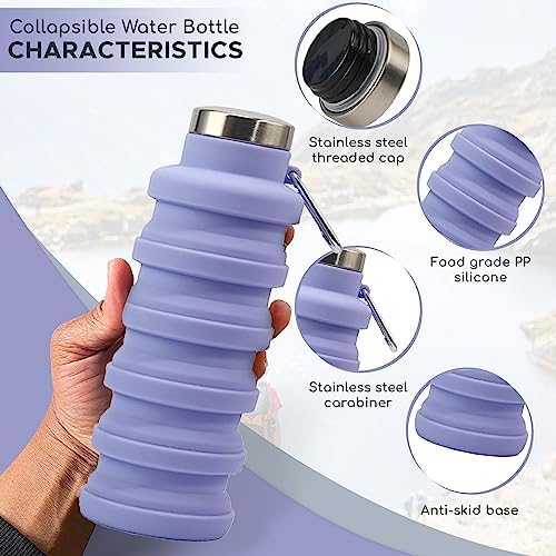 Collapsible Water Bottle Uk Brand Bpa Free Silicone Travel Essential Foldable Gym Bottle Leakproof Hiking Camping Accessories Cycling Bottle Yoga Bottle Kids 500ml - Image 6