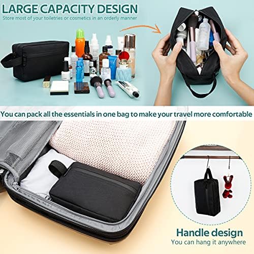 FUNSEED Travel Toiletry Bag for Women and Men, Shaving Bag for Toiletries Accessories, Foldable Storage Bags with Handle for Cosmetics Brushes Tools,Black - Image 3