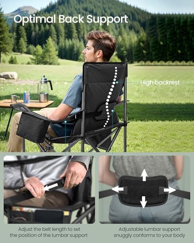 SONGMICS Camping Chair, Folding Outdoor Chair with Cup Holder, for Fishing, Foam Padding, Foldable, Weight Capacity 205 kg, High Backrest, Ink Black GCB066B01 - Image 5