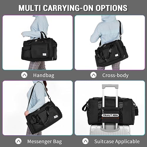 FIORETTO Womens Mens Sports Gym Bag Duffle Bag with Shoes Compartment, Weekend Travel Bag Overnight Bag for Women, Water Resistant Holdall Hospital Bag for Swimming Black - Image 5
