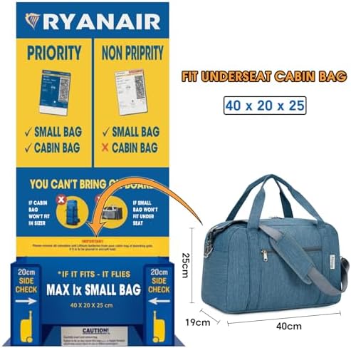 for Ryanair Cabin Bag 40X20X25cm Underseat Travel Duffel Bag Holdall Tote Carry on Luggage for Women and Men 20L (Navy Blue) - Image 3