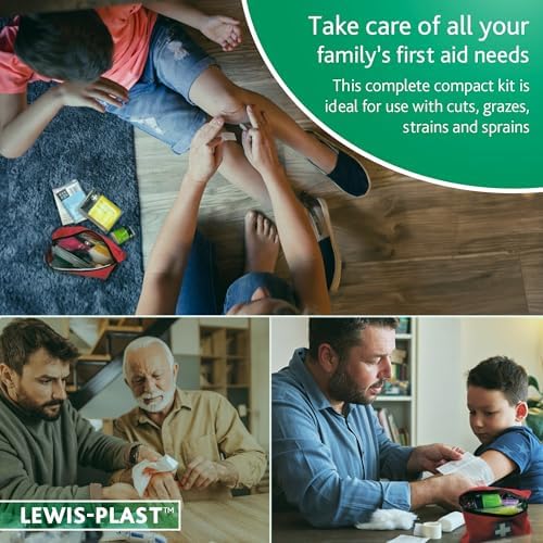 Lewis-Plast Premium 92 Piece First Aid Kit - Safety Essentials for Travel, Car, Home, Camping, Work, Hiking & Holiday Red , Small - Image 2