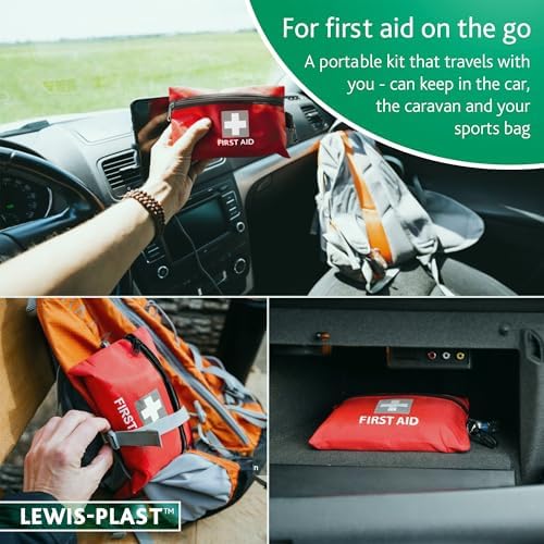 Lewis-Plast Premium 92 Piece First Aid Kit - Safety Essentials for Travel, Car, Home, Camping, Work, Hiking & Holiday Red , Small - Image 3