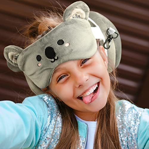 Puckator Relaxeazzz Adoramals Koala Round Plush Travel Pillow & Eye Mask - Sleep Eye Mask Masks - Kids Travel Accessories For Sleeping Airplane - Flight Plane Neck Pillow Pillows - Image 2
