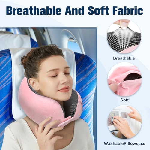 Travel Pillow for Airplane, Neck Pillow for Travel, Memory Foam Travel Neck Pillow for Adults, Adjustable & Compact Flight Pillow, Ergonomic Neck Cushion, With Ear Plugs, Eye Mask, Carry Bag - Image 6