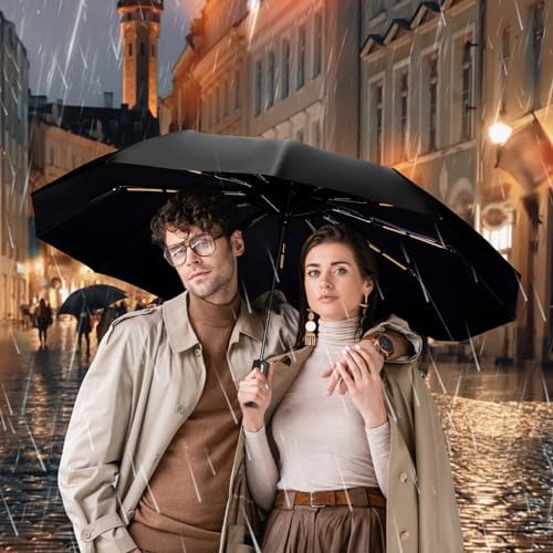 Umbrella, Windproof Travel Umbrella - Compact Automatic Folding Umbrellas for Rain, 12 Ribs Wind Resistant Portable Umbrellas for Single Hand Use, Small,Light, Strong Backpack Umbrella, Black - Image 7