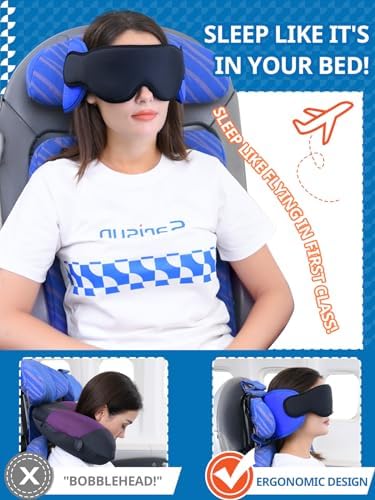 Travel Pillow for Airplane, Neck Pillow for Sleeping Travel with Eye Mask, Airplane Pillow for Long Flight, Kids Travel Pillows for Car, Road Trip Car Headrest,Stop Bobblehead, Black - Image 2