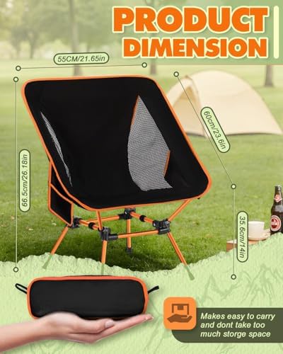 Ultra Lightweight Camping Chair for Adults, Portable Camping Chairs with Pocket & Carry Bag, Compact Heavy Duty Folding Chairs for Travel, Backpacking, Hiking, Picnics, Fishing (Orange) - Image 2