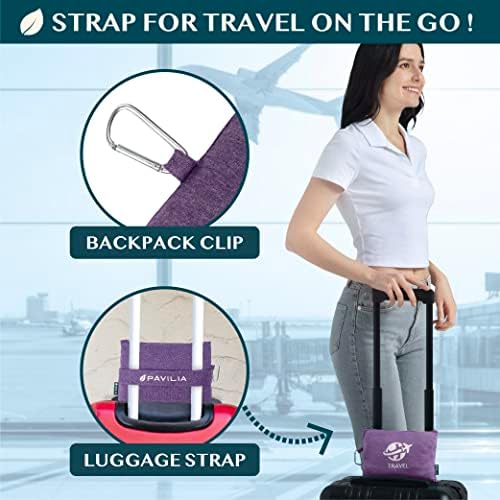 PAVILIA Soft Compact Travel Blanket and Pillow, Foldable Airplane Blanket in Bag, Lightweight Portable Flight Blanket Set with Luggage Strap, Camping Plane Car Home Office Gift Accessories, Purple - Image 3
