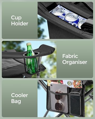 SONGMICS Camping Chair, Folding Outdoor Chair with Cup Holder, for Fishing, Foam Padding, Foldable, Weight Capacity 205 kg, High Backrest, Ink Black GCB066B01 - Image 6