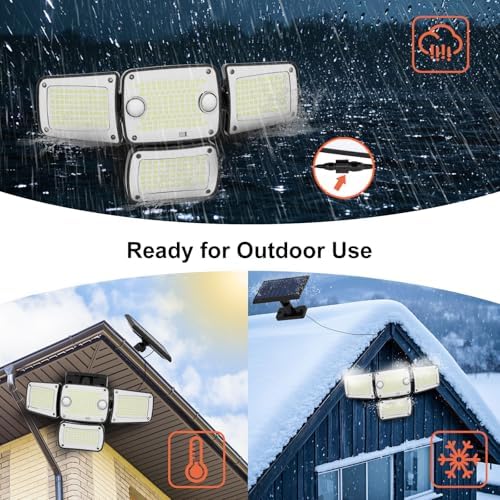 Solar Security Lights Outdoor with Motion Sensor, Four Heads Solar Powered Floodlights, IP65 Waterproof with Remote,Walk Way Lights for Outside,Garage,Garden,Backyard,Driveway,Patio - Image 4