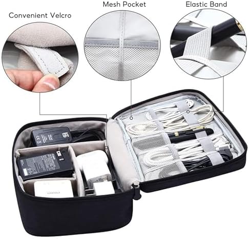 Travel Cable Organiser, 24.5×18×10cm Electronics Accessories Organizer, Universal Carry Travel Gadget Electronics Accessories Bag for Cables, Power Bank, USB Drive, Charger, Hard Disk (Black) - Image 4