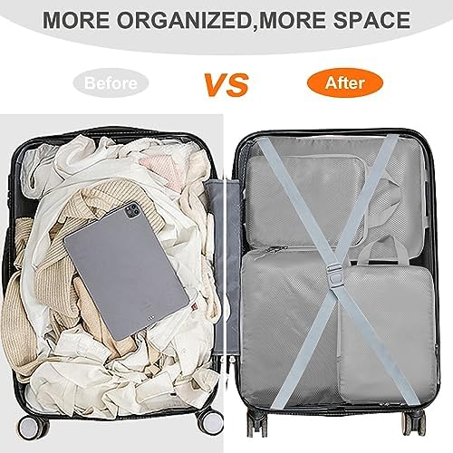 Compression Packing Cubes,Travel Storage Bag, Travel Packing Essentials for Suitcase Organizer Bags, Packing Organiser for Carry On Luggage (Grey, Set of 4) - Image 6