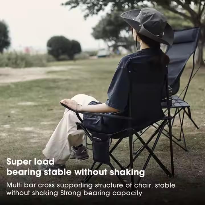 Camping Chair Lightweight Folding Cup Holder Carry Bag 100kg Capacity (Pack of 1, Black) - Image 4