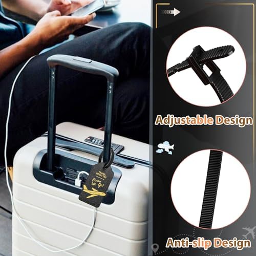 Alyvisun 2Pcs Luggage Tags, PU Suitcase Tags Baggage Labels Luggage Labels for Suitcases with Name ID Card, Suitcase Labels Travel Tags for Luggage Baggage Bags Business, Black and Rose - Image 4