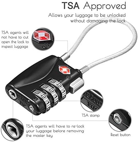 CFMOUR TSA Locks - 1, 2, 3, 4, 5, 6 Pack 3-Dial Security Cable Travel Combination Padlock for Suitcase Luggage Case Bag Code Lock - Black (Pack of 2) - Image 3