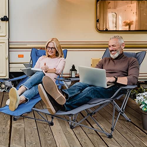 Reclining Camping Chair with Detachable Foot Rest, Folding Lounge Chair for Adults, Portable Folding Chair for Travel Beach Patio, Blue - Image 2