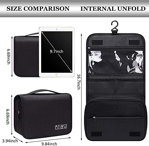 Portable Hanging Travel Toiletry Bag for Men and Womens Waterproof Bathrooom Shower Bag Multifunctional Cosmetic Makeup Organzier (Black) - Image 6