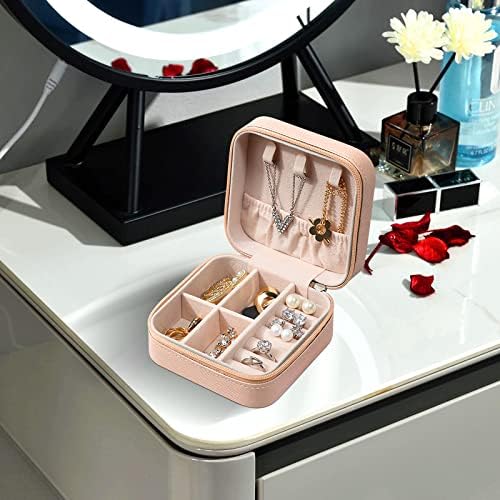 Jewellery Box for Women, Mini Portable Jewelry Box Organiser,PU Leather Jewlerrying Display Holder, Small Travel Jewellery Box for Girls, Women, Mother, Daughter,Lotus Root Starch (12UF010I) - Image 6