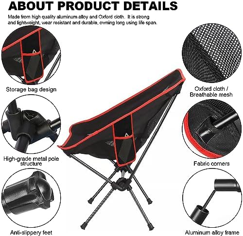 Folding Camping Chairs, Ultralight Portable Chairs with Carry Bag,Lightweight Camping Chair for , Camping, Picnic, Fishing, Hiking,Travel,Heavy Duty 120kg Capacity, Black, 59 x 52 x 64 cm - Image 5