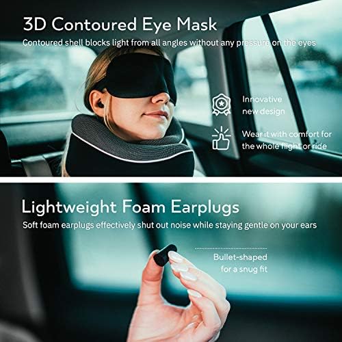 Travel Pillow, Memory Foam Neck Pillow Set, Orthopedic Pillow, Travel Essentials for Flying, Kit with 3D Contoured Sleep Mask, Earplugs and Luxury Mesh Bag (Black) - Image 5
