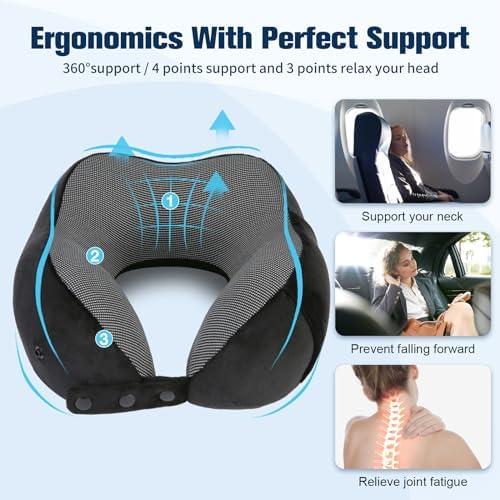 Travel Pillow for Airplane, Neck Pillow for Travel, Memory Foam Travel Neck Pillow for Adults, Adjustable & Compact Flight Pillow, Ergonomic Neck Cushion, With Ear Plugs, Eye Mask, Carry Bag - Image 8