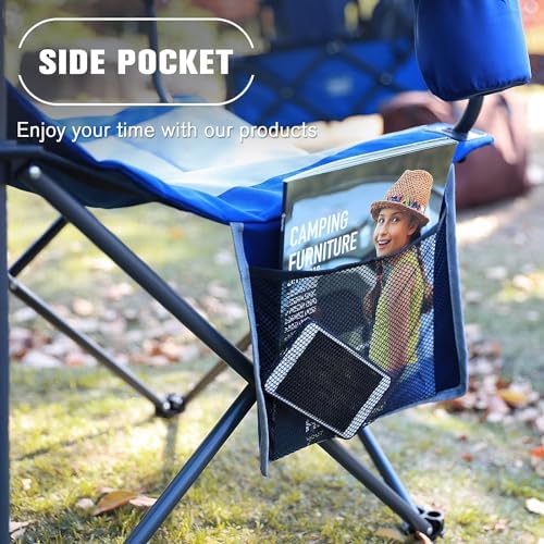 EVER ADVANCED Camping Chairs for Adults Heavy Duty Folding Chair Up to 160kg Oversized with High Back & Cup Holder & Side Pocket Comfy Camp Fold Up Chair - Image 7