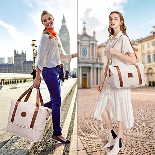 COOLIFE Travel Duffel Bag, Weekend Bag with Trolley Sleeve, Cabin Bag 40x20x25 for Ryanair Airlines, Dry & Wet Seperated Sports Gym Bag Carry On Bag Sports Bag (White, 2 Piece Set) - Image 2