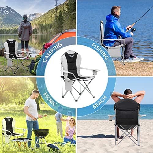 Get Fit Premium Camping Chair - Thick Padded Folding Chair For Adults With Magazine Pocket, Cup Holder & Carry Bag - Lightweight 3kg - Heavy Duty Foldable Picnic Chair - Capacity 130kg - Grey - Single - Image 7