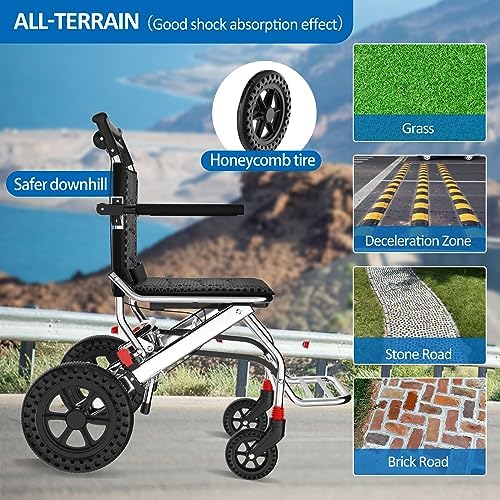 12 Inch Ultra Lightweight Wheelchairs for Adults,Wheelchairs Folding Lightweight with Handbrake and Swing-Away Footrest,45cm Widened Seat Travel Wheelchair with Storage Bag,No Assembly Required - Image 6