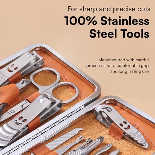 H&S Manicure Set for Women & Men - Manicure & Pedicure tools & Accessories - 14 pcs - Stainless Steel Nail Clippers Set & Cuticle Remover - Cutter Trimming Grooming Tools - w/Leather Case - Nail Kit - Image 4