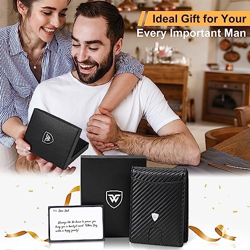 Wallets Mens Slim RFID Blocking Carbon Fiber Leather Wallets for Men UK with up to 12 Credit Card Slots, Strong Money Clip, Minimalist Bi-Fold Mens Wallets with Gift Box - Black - Image 6