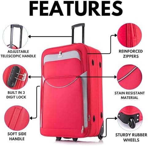 32" Extra Large Suitcase Lightweight Luggage Expandable Hold Check in Travel Bag on Wheels RED 129L - Image 3